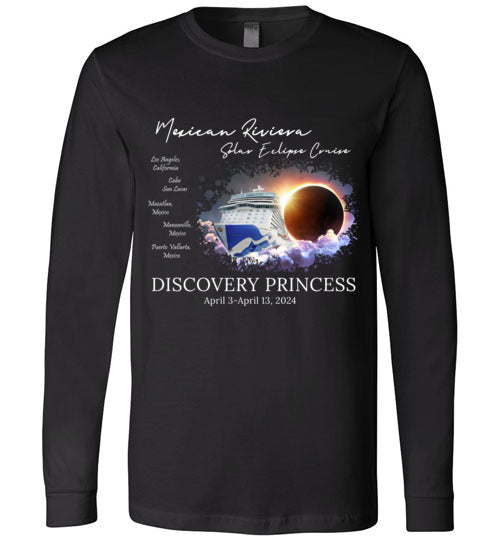 Canvas Long Sleeve T-Shirt Mexican Riviera Solar Eclipse Cruise White Font 1