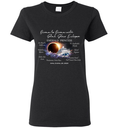 Gildan Ladies Short Sleeve T-Shirt The Emerald Princess Ocean to Ocean Total Solar Eclipse Cruise