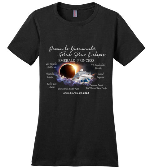 District Made Ladies Perfect Weight T-Shirt The Emerald Princess Ocean to Ocean Total Solar Eclipse Cruise