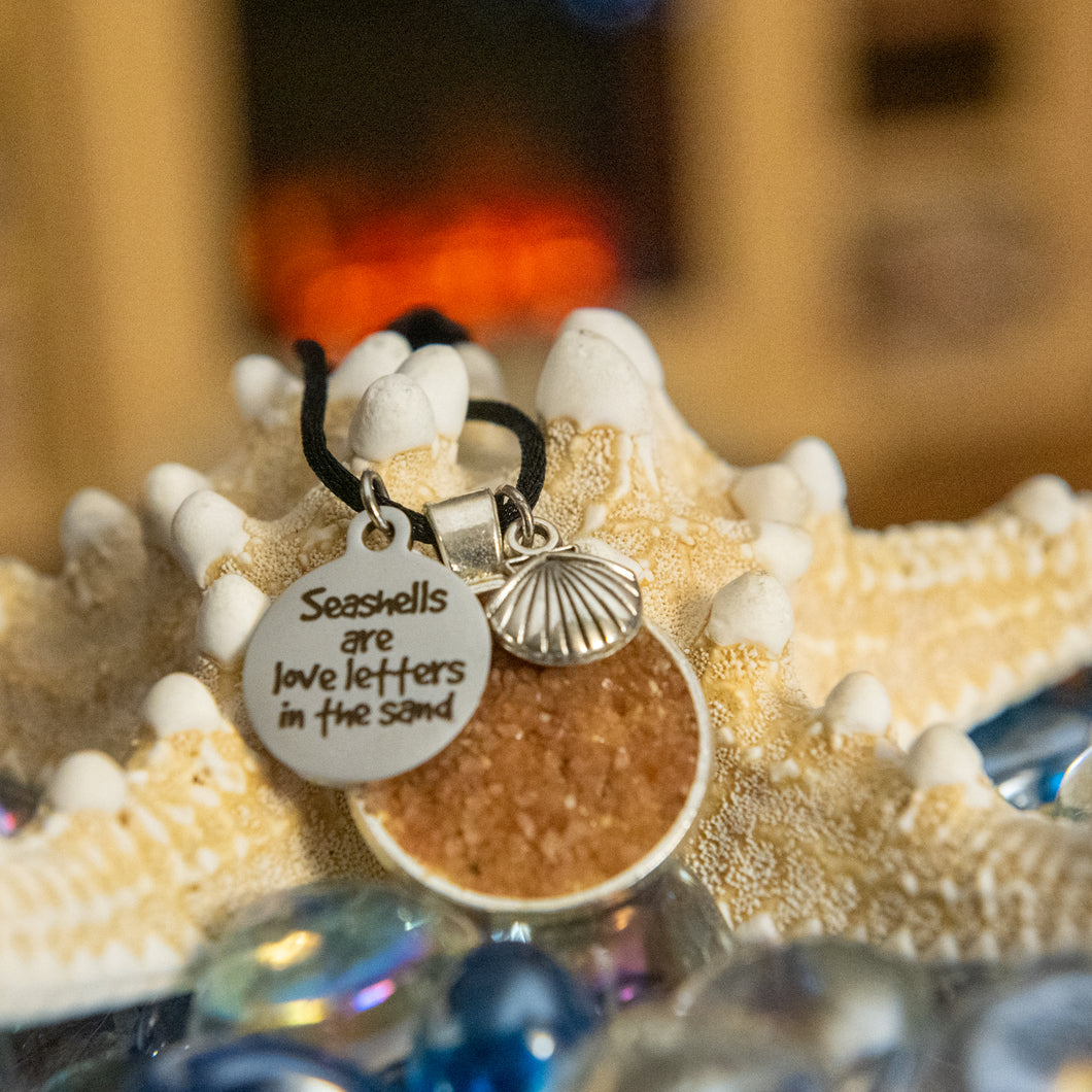 Seashell Love Letters in the Sand Silver Tone Charm Pendant Necklace