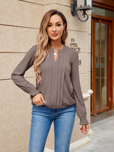 Load image into Gallery viewer, Pleated Notched Neck Flounce Sleeve Blouse
