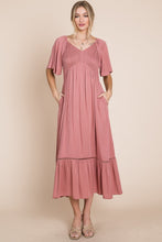 Load image into Gallery viewer, HEYSON Full Size Smocked Pocket Midi Dress in Rouge Pink
