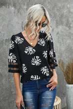Load image into Gallery viewer, Botanical Print V-Neck Puff Sleeve Blouse
