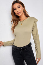 Load image into Gallery viewer, Ruffled Round Neck Long Sleeve T-Shirt
