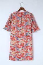 Load image into Gallery viewer, Floral Notched Neck Flounce Sleeve Shift Dress
