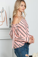 Load image into Gallery viewer, Striped Asymmetrical Long Sleeve Blouse
