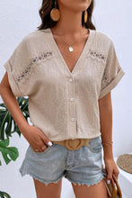 Load image into Gallery viewer, Textured Lace Trim Button Front Blouse
