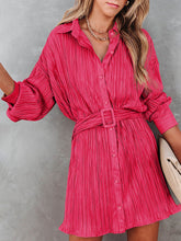 Load image into Gallery viewer, Tie Waist Button-Down Long Sleeve Dress
