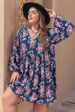 Load image into Gallery viewer, Plus Size Printed V-Neck Long Sleeve Mini Dress
