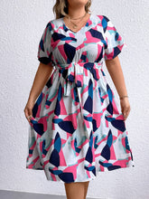 Load image into Gallery viewer, Plus Size Multicolored V-Neck Tie Waist Dress
