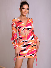 Load image into Gallery viewer, Printed Open Back Cutout Drawstring Mini Dress

