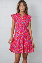 Load image into Gallery viewer, Floral Print Notched Neck Cap Sleeve Mini Dress
