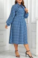 Load image into Gallery viewer, Plus Size Printed Tie Neck Midi Dress

