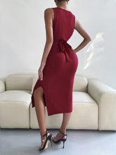 Load image into Gallery viewer, Round Neck Tie Back Slit Sleeveless Dress
