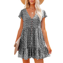 Load image into Gallery viewer, Printed V-Neck Buttoned Short Sleeve Mini Dress
