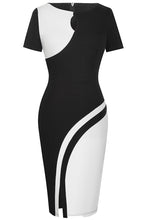 Load image into Gallery viewer, Two-Tone Round Neck Short Sleeve Slit Dress
