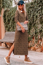 Load image into Gallery viewer, Round Neck Leopard Print Long Sleeve Slit Dress
