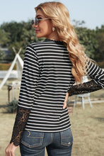 Load image into Gallery viewer, Striped Button-Up Lace Detail Long Sleeve Blouse
