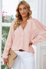 Load image into Gallery viewer, Lace Detail Frill Trim Flounce Sleeve Blouse
