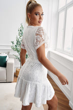 Load image into Gallery viewer, Floral Lace Pompom Detail Tie-Waist Flutter Sleeve Dress
