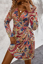 Load image into Gallery viewer, Printed Surplice Neck Long Sleeve Mini Dress

