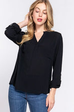 Load image into Gallery viewer, ACTIVE BASIC Full Size Notched Long Sleeve Woven Top
