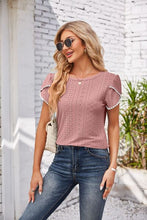 Load image into Gallery viewer, Eyelet Round Neck Petal Sleeve T-Shirt
