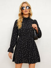Load image into Gallery viewer, Printed  Long Flounce Sleeve Frill Neck Dress
