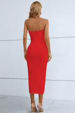Load image into Gallery viewer, Cutout Strapless Drawstring Detail Split Bandage Dress
