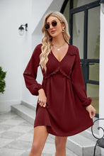 Load image into Gallery viewer, Frill Trim V-Neck Long Sleeve Dress
