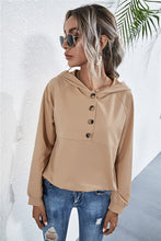 Load image into Gallery viewer, Buttoned Raglan Sleeve Hooded Blouse
