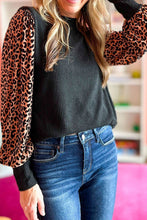 Load image into Gallery viewer, Leopard Print Sleeve Round Neck Blouse
