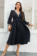 Load image into Gallery viewer, Melo Apparel Plus Size Contrast Tie Waist Midi Dress
