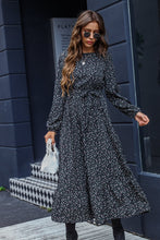 Load image into Gallery viewer, Printed Round Neck Long Sleeve Midi Dress
