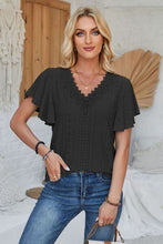Load image into Gallery viewer, Eyelet Applique V-Neck Cap Sleeve T-Shirt
