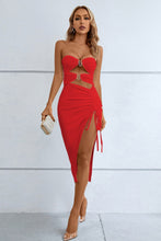 Load image into Gallery viewer, Cutout Strapless Drawstring Detail Split Bandage Dress
