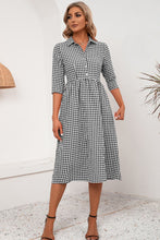 Load image into Gallery viewer, Plaid Collared Neck Midi Dress
