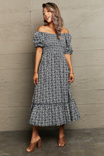 Load image into Gallery viewer, Floral Lace-Up Off-Shoulder Midi Dress
