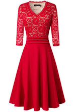 Load image into Gallery viewer, V-Neck Lace Detail Knee-Length Dress
