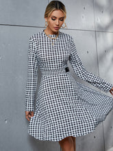 Load image into Gallery viewer, Houndstooth Long Sleeve Round Neck Dress
