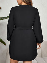 Load image into Gallery viewer, Plus Size Notched Neck Tie Waist Long Sleeve Mini Dress
