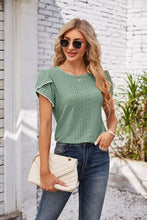 Load image into Gallery viewer, Eyelet Round Neck Petal Sleeve T-Shirt

