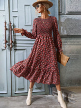 Load image into Gallery viewer, S&amp;M&amp;Y Floral Print Smocked Waist Round Neck Midi Dress
