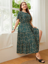 Load image into Gallery viewer, Plus Size Floral Round Neck Short Sleeve Midi Dress
