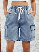 Load image into Gallery viewer, Drawstring Denim Shorts with Pockets
