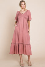 Load image into Gallery viewer, HEYSON Full Size Smocked Pocket Midi Dress in Rouge Pink
