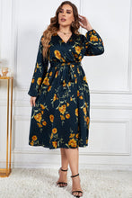 Load image into Gallery viewer, Melo Apparel Plus Size Floral Print Surplice Neck Midi Dress
