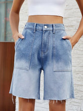 Load image into Gallery viewer, Buttoned Raw Hem Denim Shorts with Pockets
