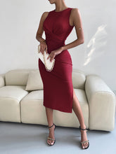 Load image into Gallery viewer, Round Neck Tie Back Slit Sleeveless Dress
