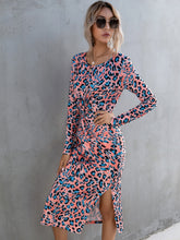 Load image into Gallery viewer, Leopard Twisted Slit Long Sleeve Dress
